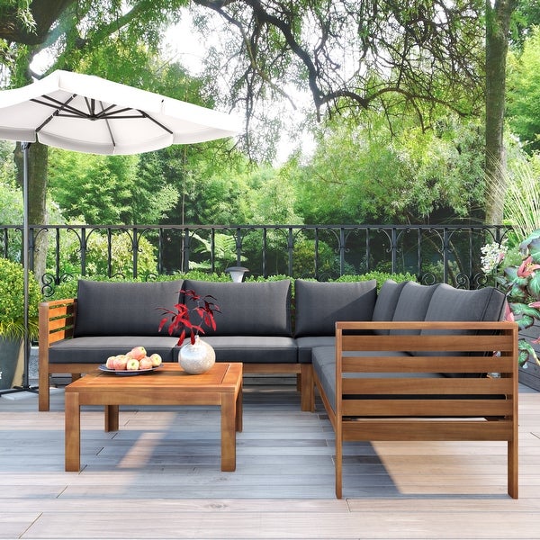 Wood Outdoor Sofa Set with Water-resistant and Coffee Table - Overstock - 37641372