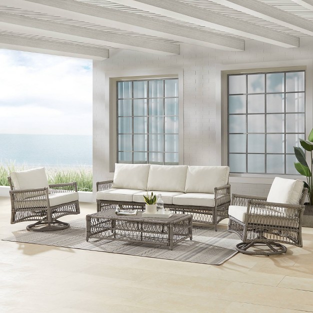 4pc Thatcher Outdoor Steel Seating Set Creme driftwood Crosley