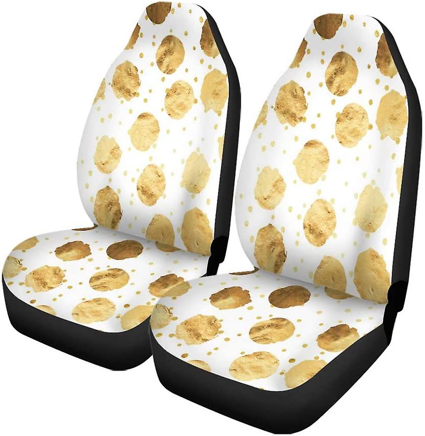 Set Of 2 Car Seat Covers Gold Faux Foil Metallic Dots White Universal Auto Front Seats Protector Fits For Car，suv Sedan，truck