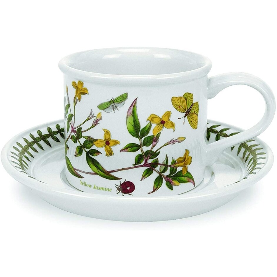 Portmeirion Botanic Garden Drum Shaped Teacups and Saucers Set of 6