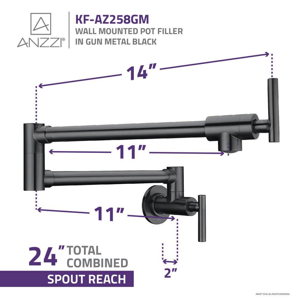 ANZZI Braccia Series 24 in. Wall Mounted Pot Filler in Gunmetal Black KF-AZ258GB