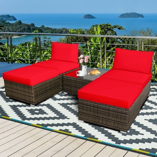 5 Pieces Wicker Lounge Chair Set with Washable Zippered Cushions