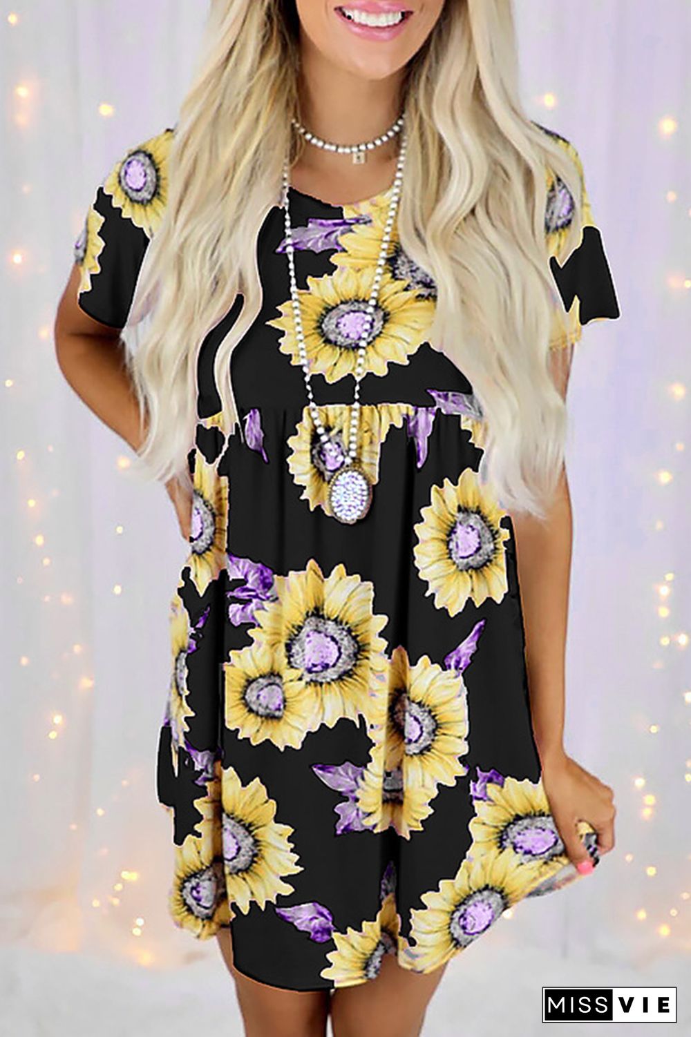 Casual Street Floral Split Joint O Neck Dresses