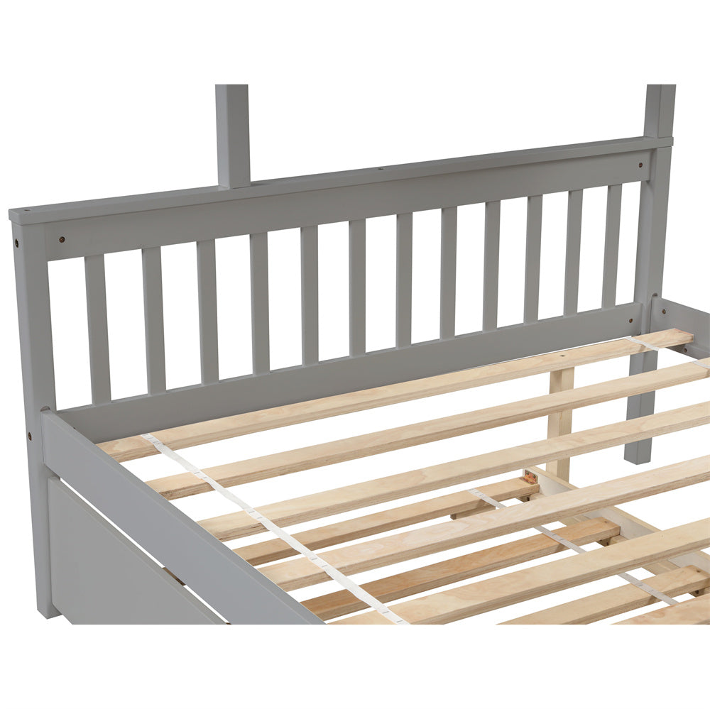 Vanelc Twin Over Full Bunk Bed with Trundle, Pine Wood Frame and Ladder with Guard Rails for Teens, Boys, Girls, Gray