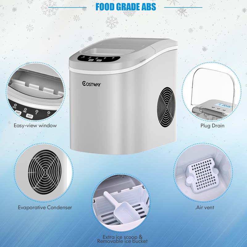 26LBS/24H Mini Portable Ice Maker Countertop, Compact Ice Machine with Ice Scoop