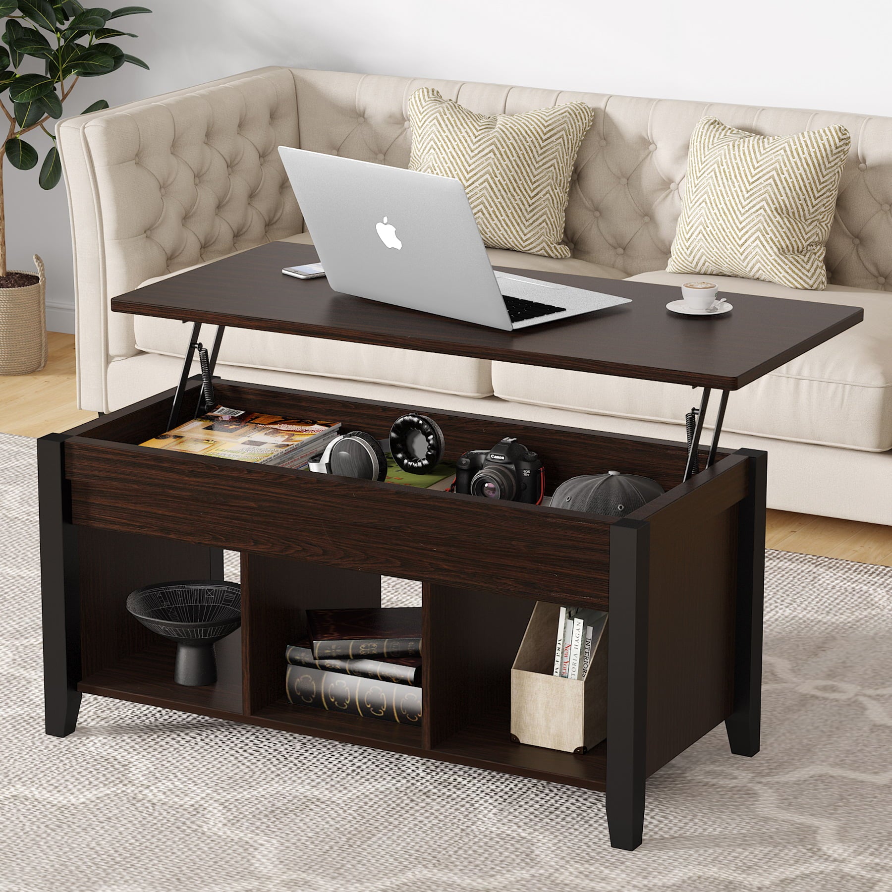 Tribesigns Wooden Lift Top Coffee table with Hidden Storage Shelf for living room