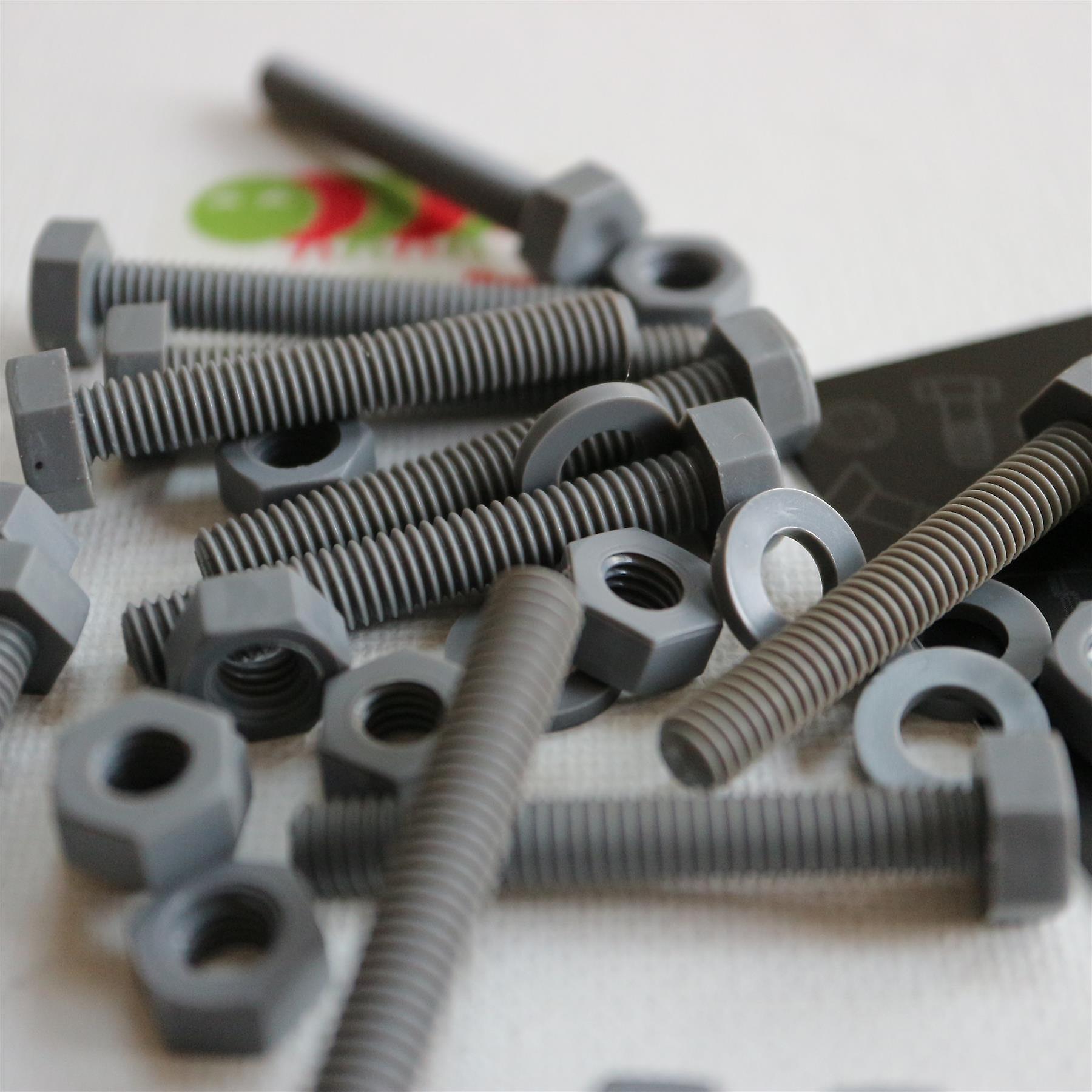 50x Grey PVC， Hex Head， M6 x 40mm， Plastic Bolts， Nuts and Washers，  UPVC