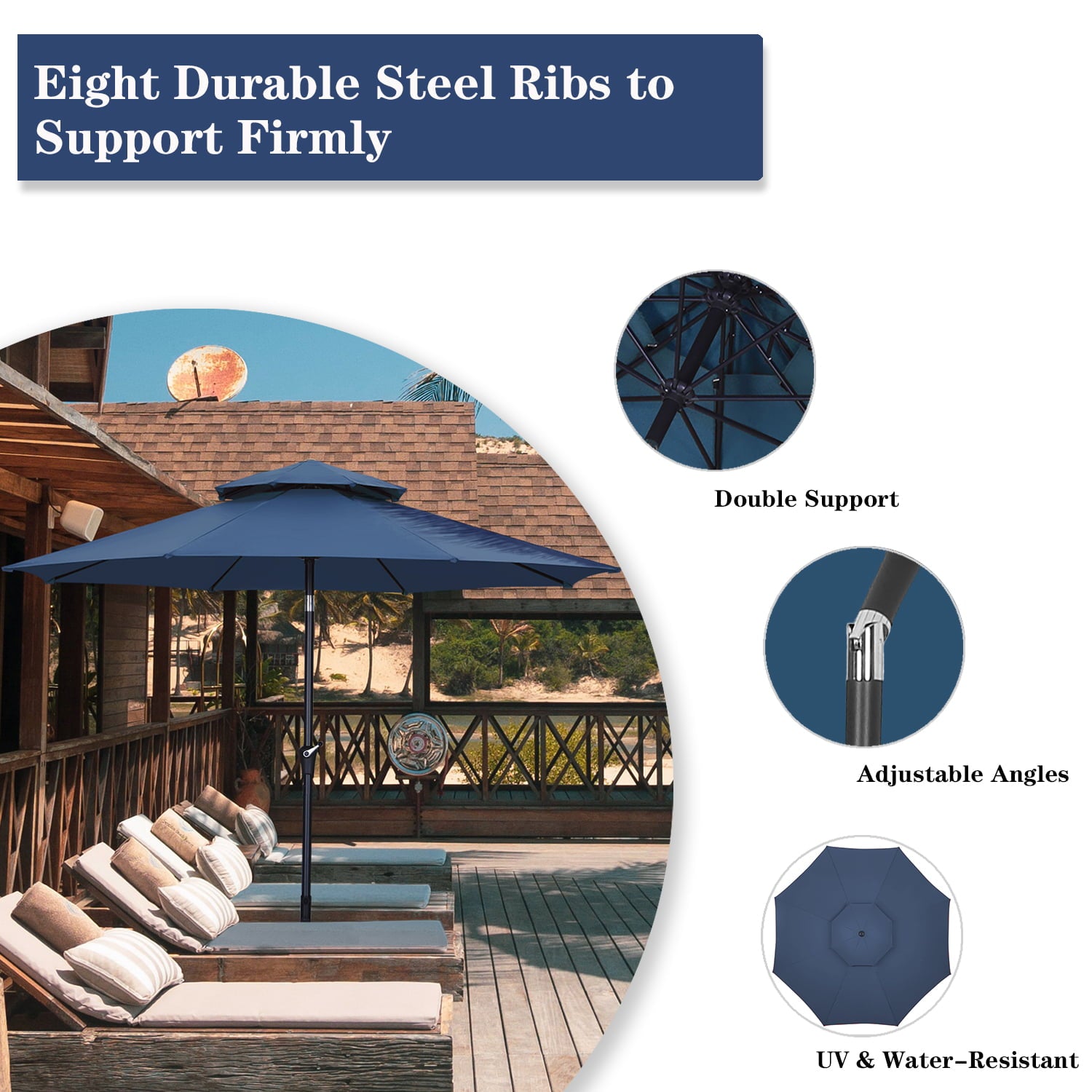 Autlaycil 11FT 2 Tiers Patio Umbrellas Market Outdoor Table Umbrellas with Navy Blue