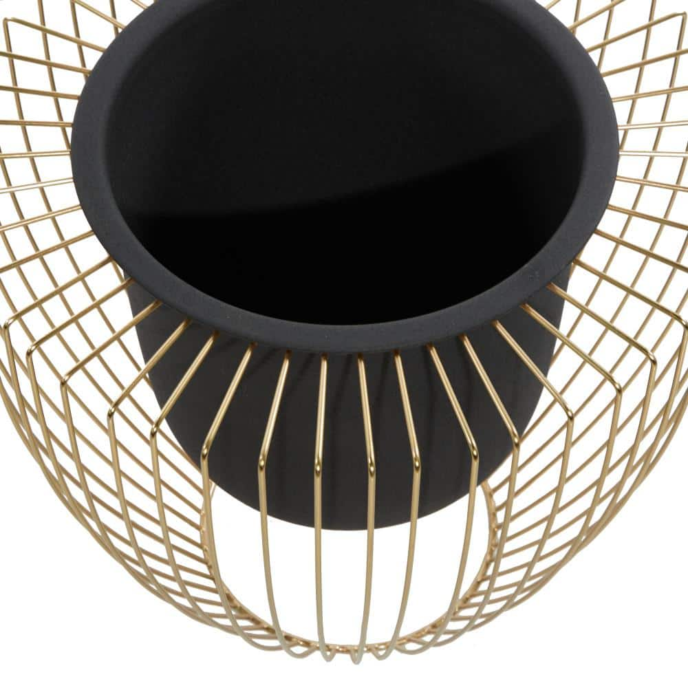 Litton Lane 12in. Medium Black Metal Indoor Outdoor Planter with Removable Gold Wire Stand (2- Pack) 51972