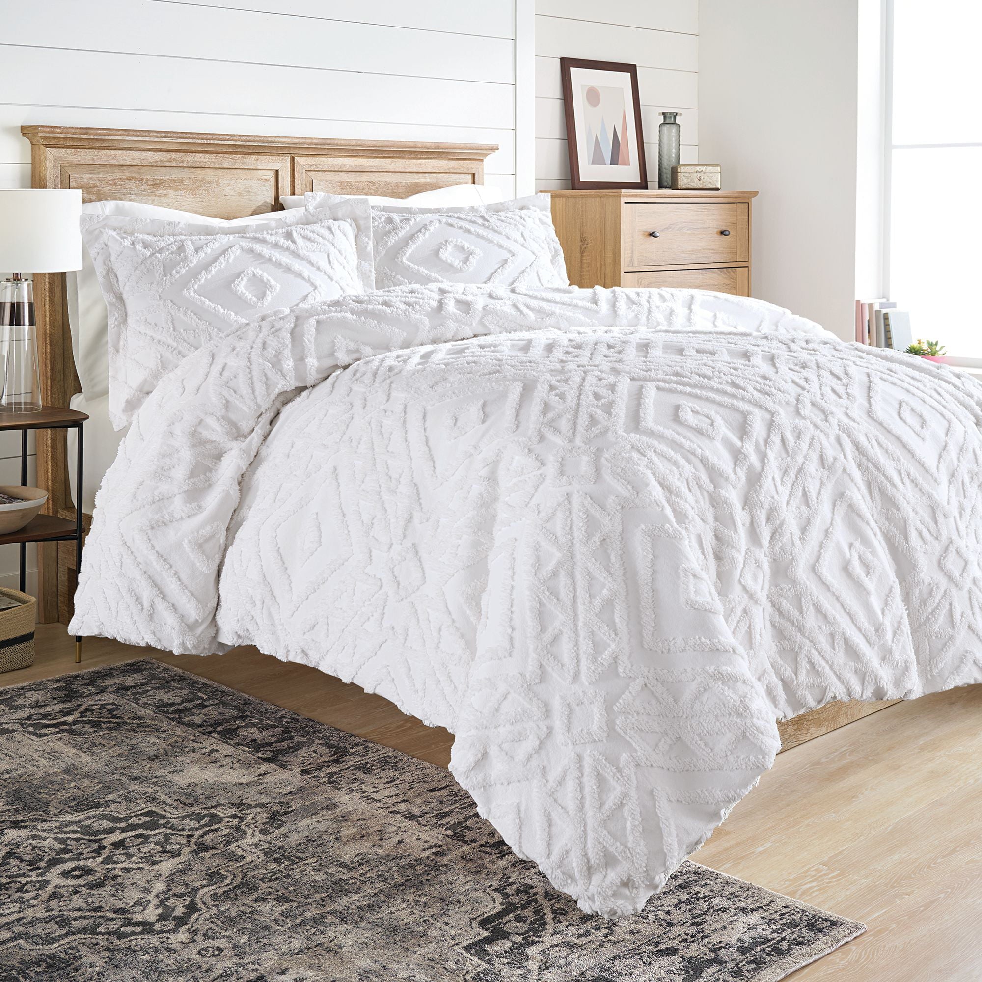 Better Homes and Gardens Chenille 3 Piece Duvet Cover Set， Full/Queen， White