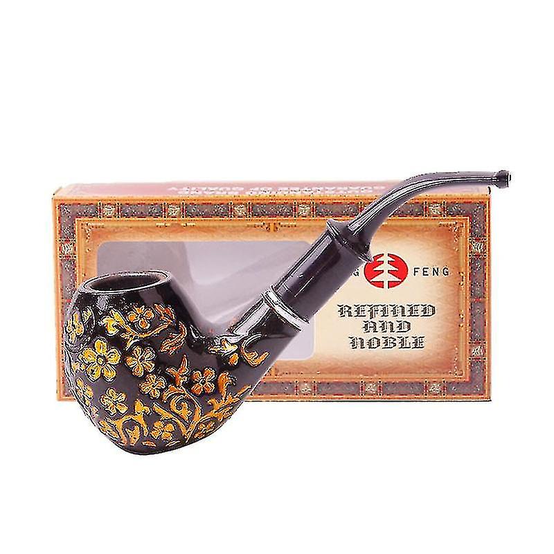 Engraved Flower Resin Wood Smoking Pipe Handmade Portable Tobacco Pipe Classic Bent Pipes Cigar Tube As Best Gift