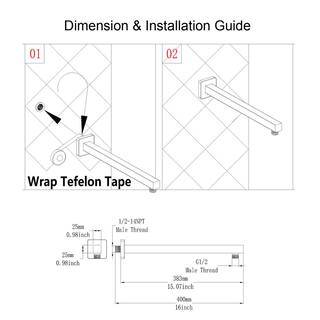 RAINLEX 16 in. Square Wall Mount Shower Arm and Flange in Brushed Nickel L1BN