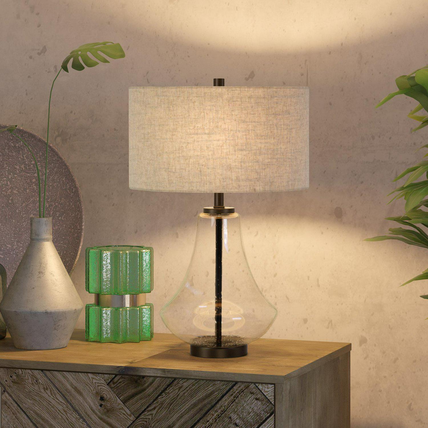 EvelynandZoe Traditional Seeded Glass Table Lamp with Flax Shade