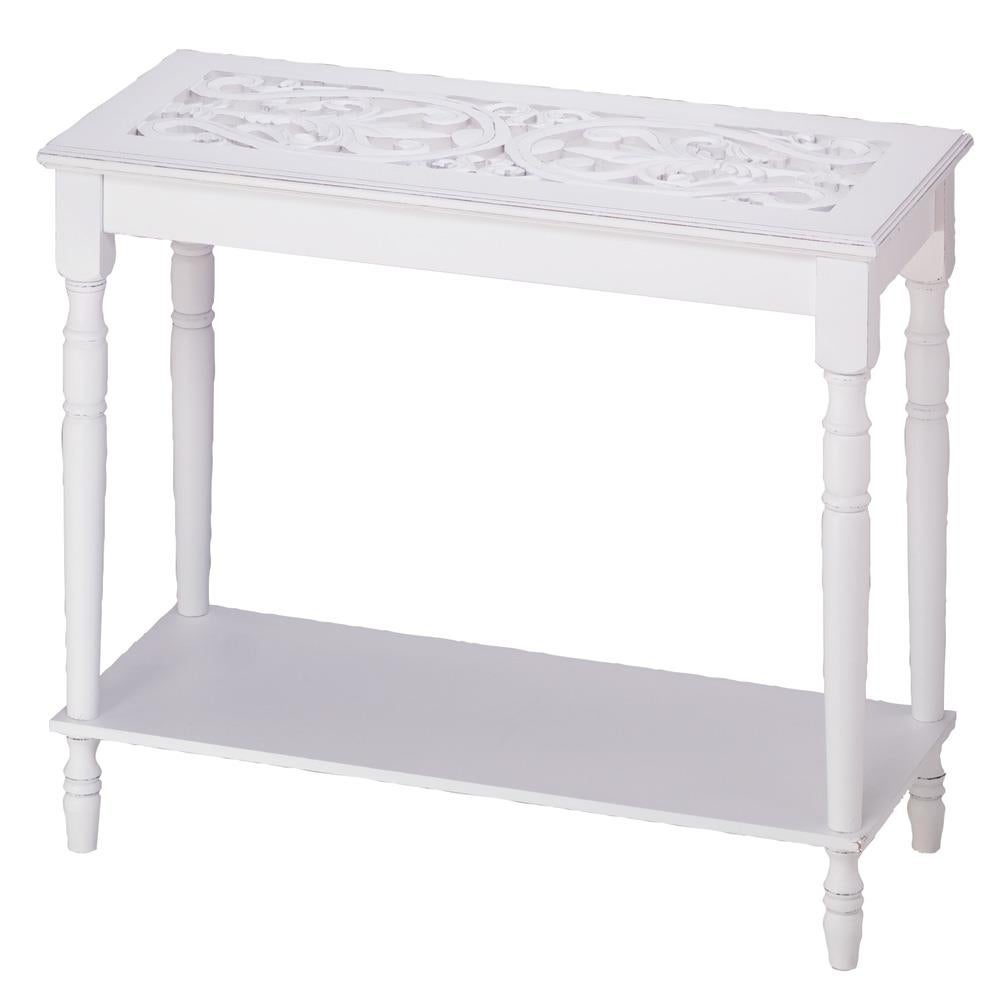 White Wood Carved Table - 35.00