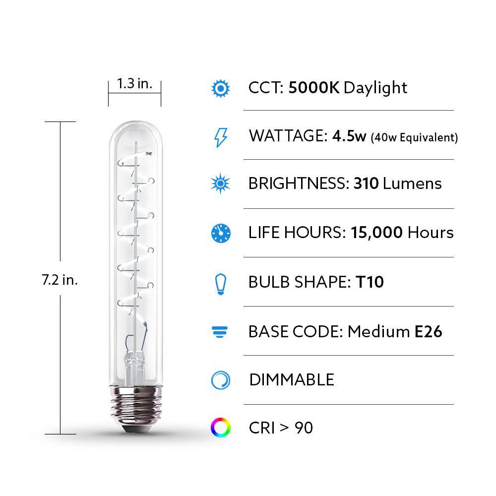 Feit Electric 60-Watt Equivalent ST19 (4-Pack) G30 (2-Pack) and 40-Watt T10L Vintage Edison LED Light Bulbs Bundle Set Daylight ST1960T10LSG3060950CAHDRP