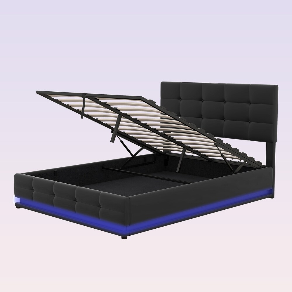 Modern Upholstered Storage Bed with LED Lights and USB charger