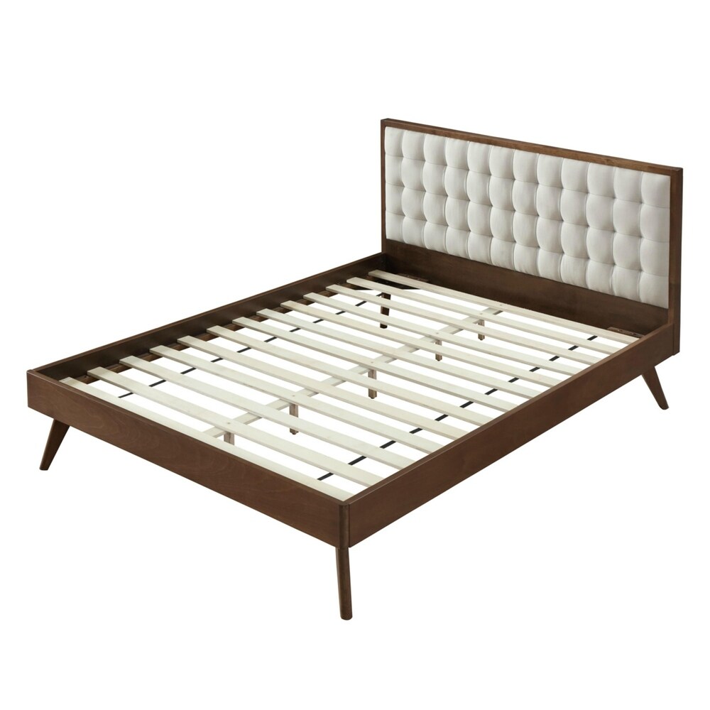 Hughes Mid century Modern Upholstered Platform Bed with Wood Frame