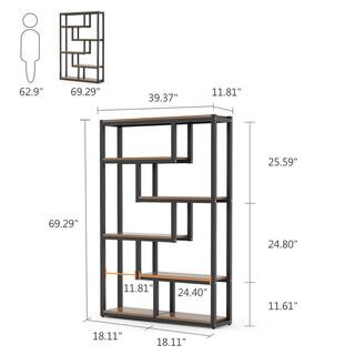 TRIBESIGNS WAY TO ORIGIN Benjamin 69.3 in. Rustic Brown Wood 6-Shelf Etagere Bookcase with Sturdy Metal Frame HD-C0049