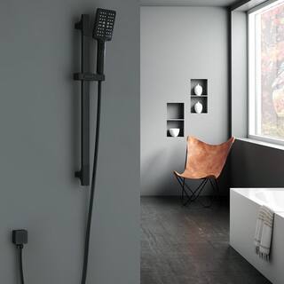 Tomfaucet 3-Spray Wall Mount Handheld Shower Head 1.5 GPM in Square Matte Black TFB0890MB