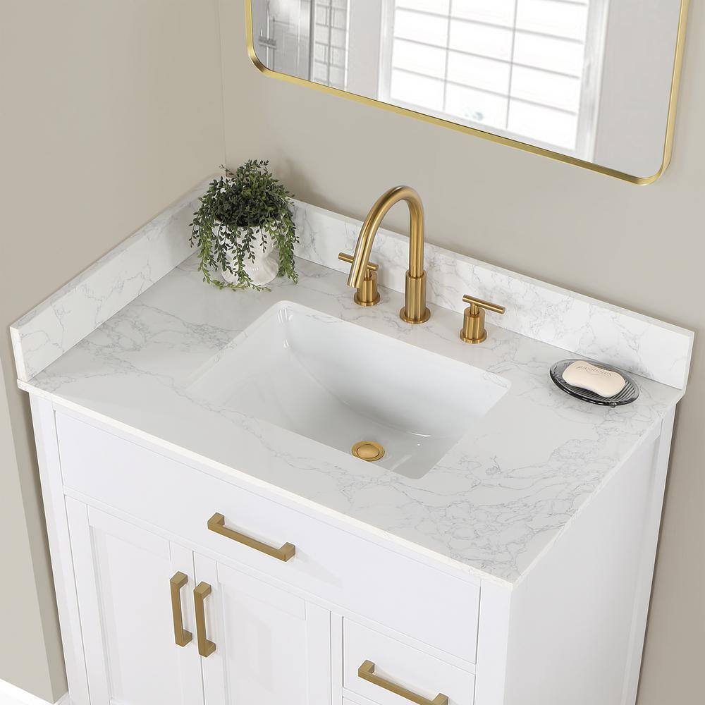 Altair Gavino 36 in. W x 22 in. D x 34 in. H Bath Vanity in White with Grain White Composite Stone Top 557036-WH-GW-NM