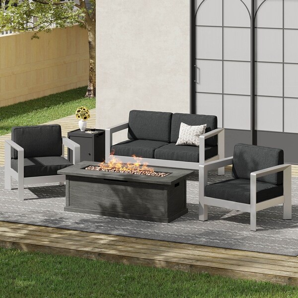 Montauk Outdoor 4Seater Aluminum Chat Set with Fire Pit and Tank Holder by Christopher Knight Home