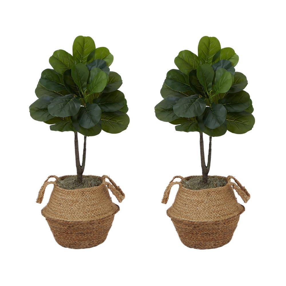 Nearly Natural 3 ft. Artificial Fiddle Leaf Fig Tree with Handmade Cotton and Jute Woven Planter DIY Kit (Set of 2) P1908-S2-NT