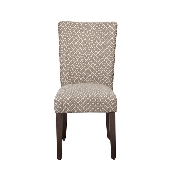 Quatrefoil Diamond Pattern Fabric Upholstered Chair with Wooden Legs， Brown and Cream， Set of Two - 38 H x 19 W x 23.5 L Inches