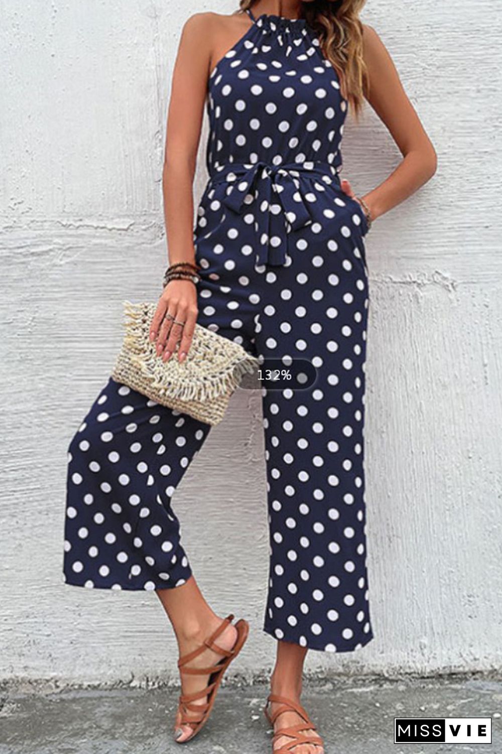 Polka Dot Long Pants Loose Jumpsuit Wholesale