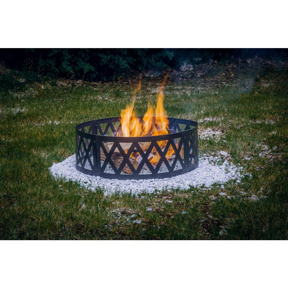 Pleasant Hearth 36 in. x 12 in. Round Steel Wood Burning Lattice Fire Ring in Black OFW884FR