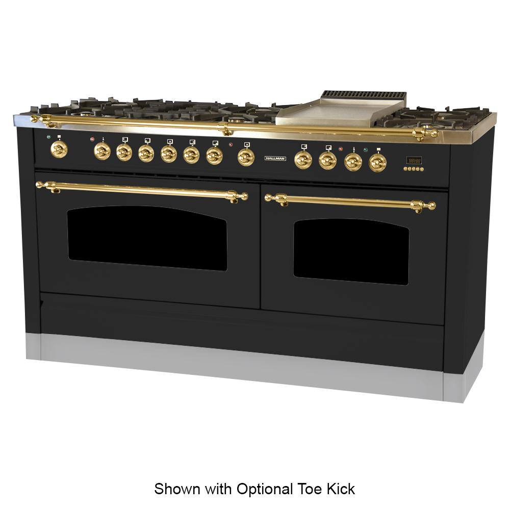 Hallman 60 in. 6 cu. ft. Double Oven Dual Fuel Italian Range True Convection8 Burners LP Gas Brass TrimMatte Graphite HDFR60BSMGLP