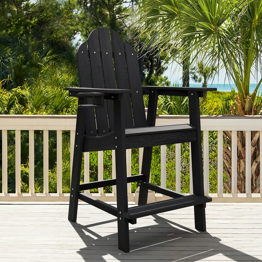 LUE BONA Outdoor Adirondack Chairs with Cup Holder Bar Height Adirondack Bar Stool with Arms for Balcony  Deck  or Patio