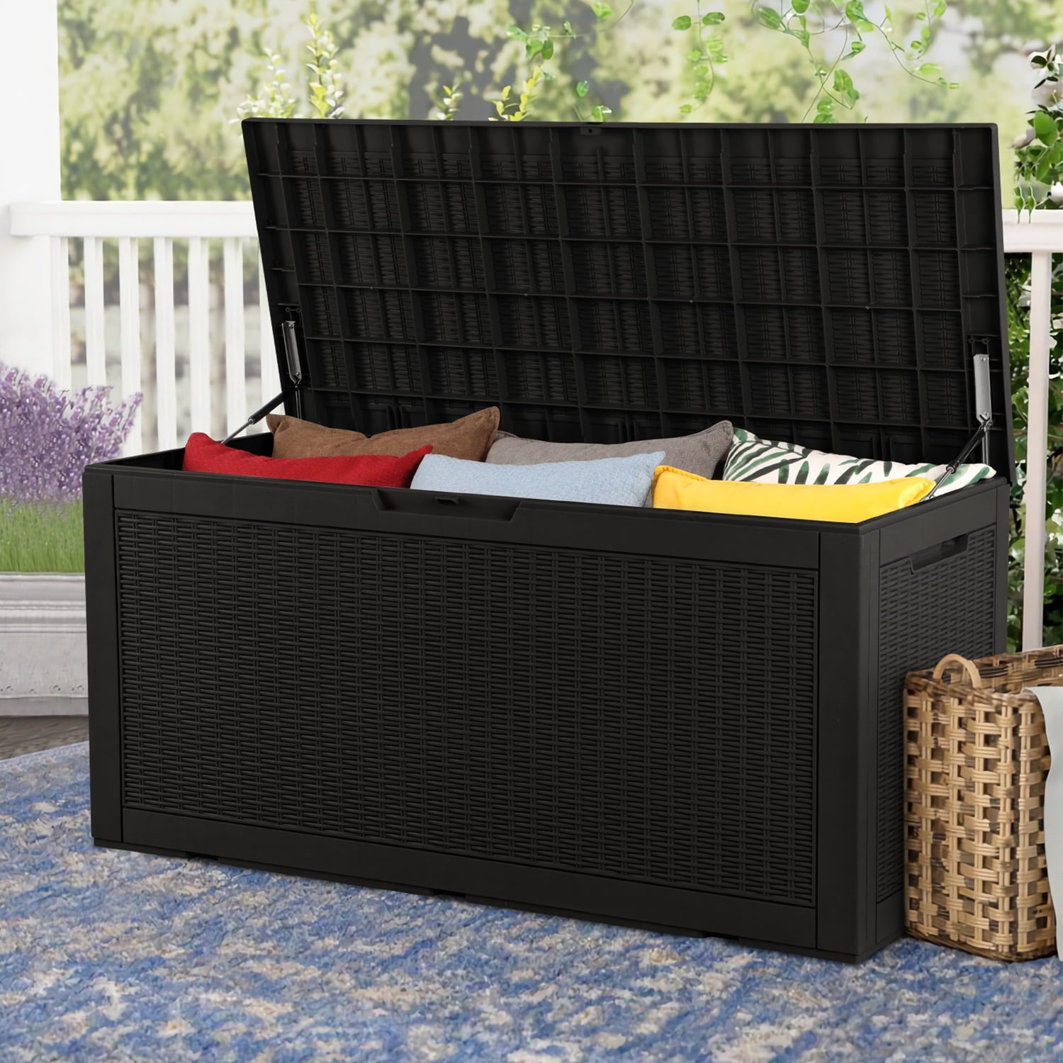 Devoko 100 Gallon Outdoor Box Deck Plastic Resin Storage Box, Black