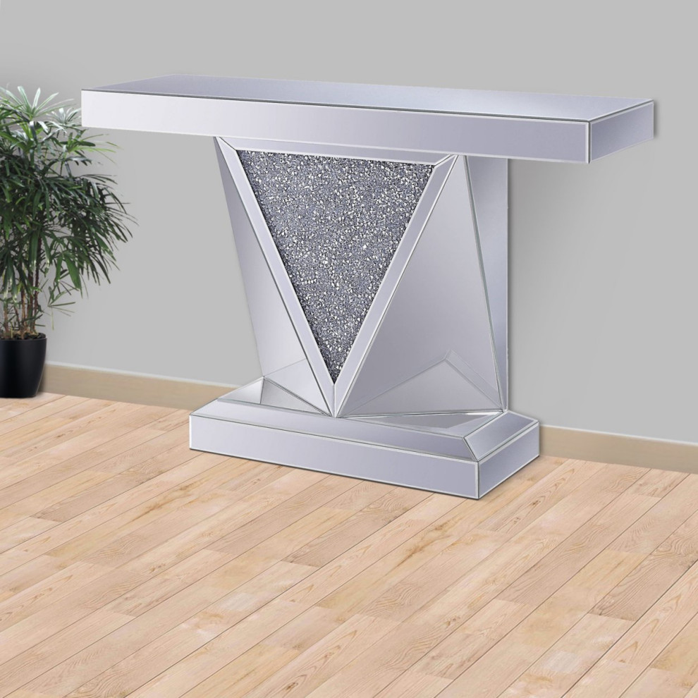 Unique Console Table  Faceted Mirrored Design With Triangular Faux Diamond Inlay   Contemporary   Console Tables   by Decor Love  Houzz