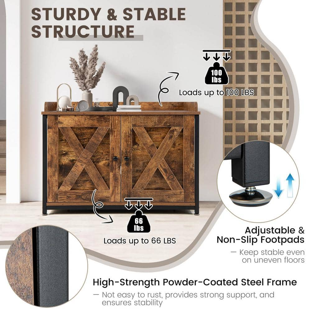 ANGELES HOME Wood Cat Litter Box Enclosure with Double Doors and Adjustable Footpads-Brown 108CKPV17CF