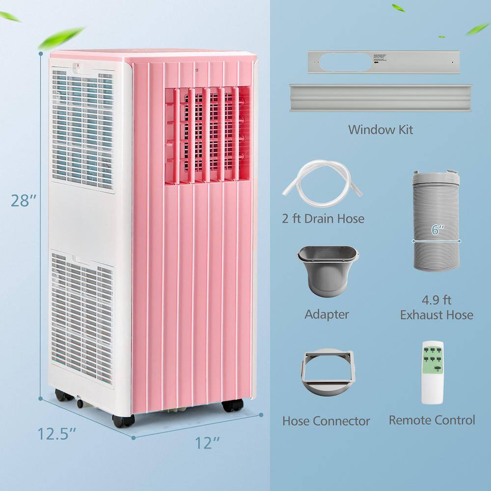 Costway 10000 BTU Portable Air Conditioner AC Unit 3-in-1 Cools 350 Sq. Ft. with Dehumidifier Remote in Pink FP10347US-PI