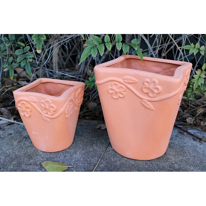 Set of 2 Different Size Terracotta Square Planter   4.25\