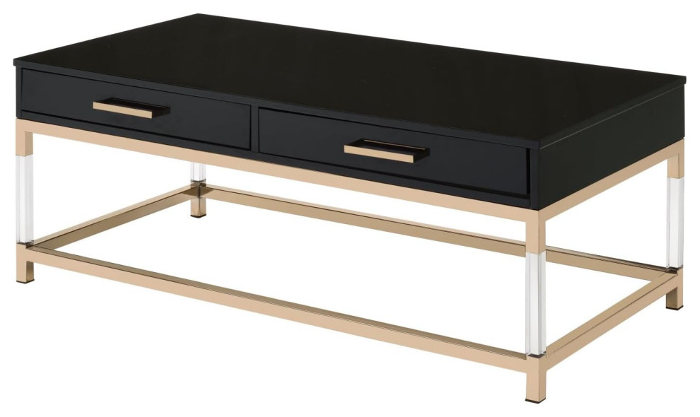 Contemporary Coffee Table  Golden Frame With Acrylic Legs  amp2 Drawers  Black   Contemporary   Coffee Tables   by Decor Love  Houzz