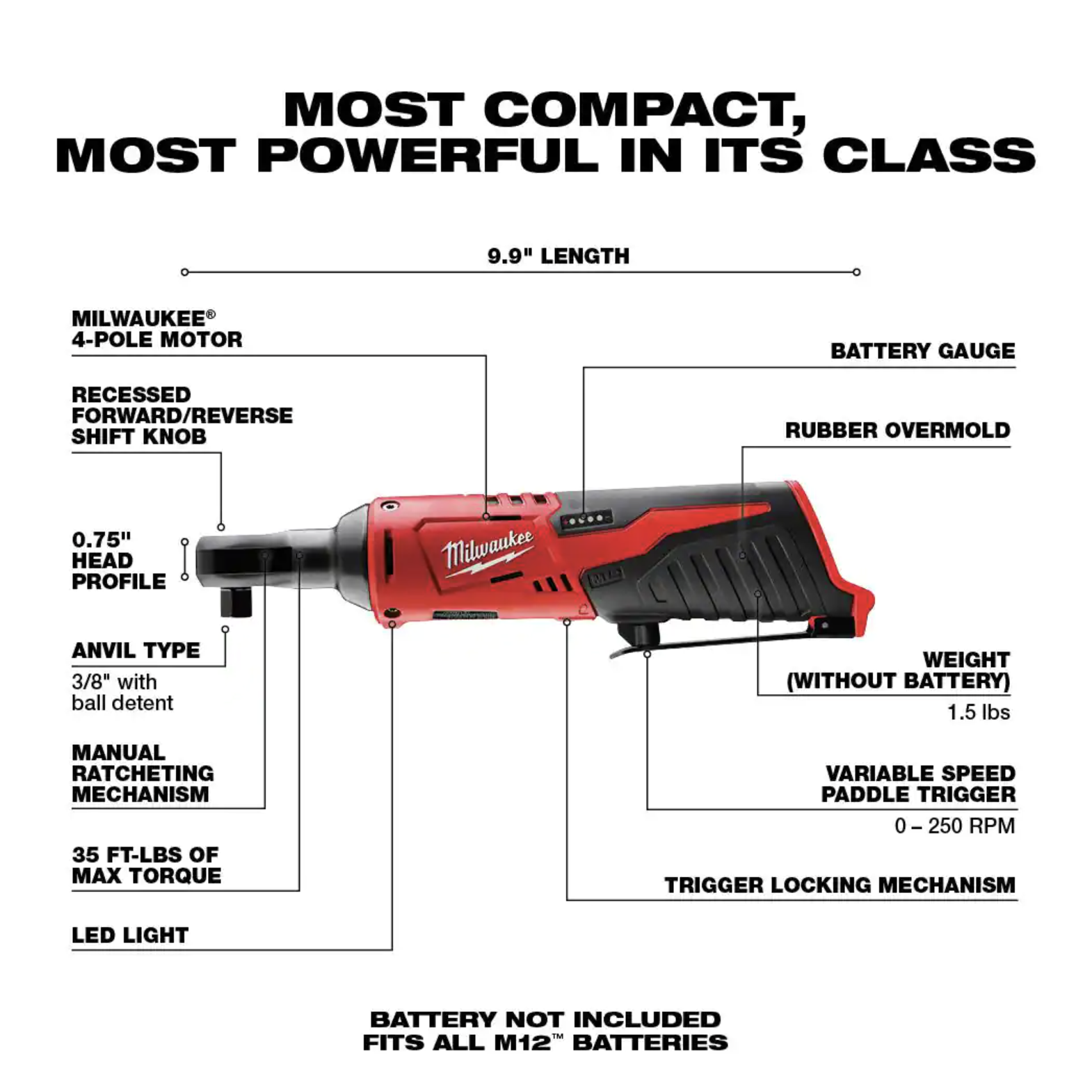 Milwaukee M12 12-Volt Lithium-Ion Cordless 3/8 in. Ratchet with 1.5 Ah Battery Pack (2-Pack)