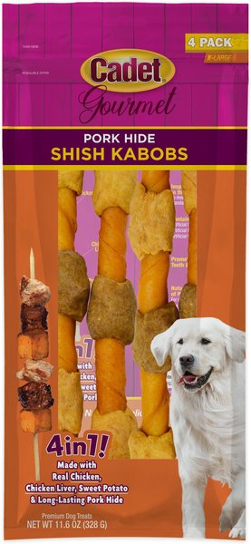 Cadet Gourmet Pork Hide Shish Kabob Dog Treats， X-Large， 10-in， 4 count