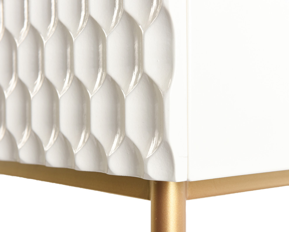 Textured 2 Drawer Console Table With Gold Hardware  Glossy White   Midcentury   Console Tables   by StyleCraft  Houzz