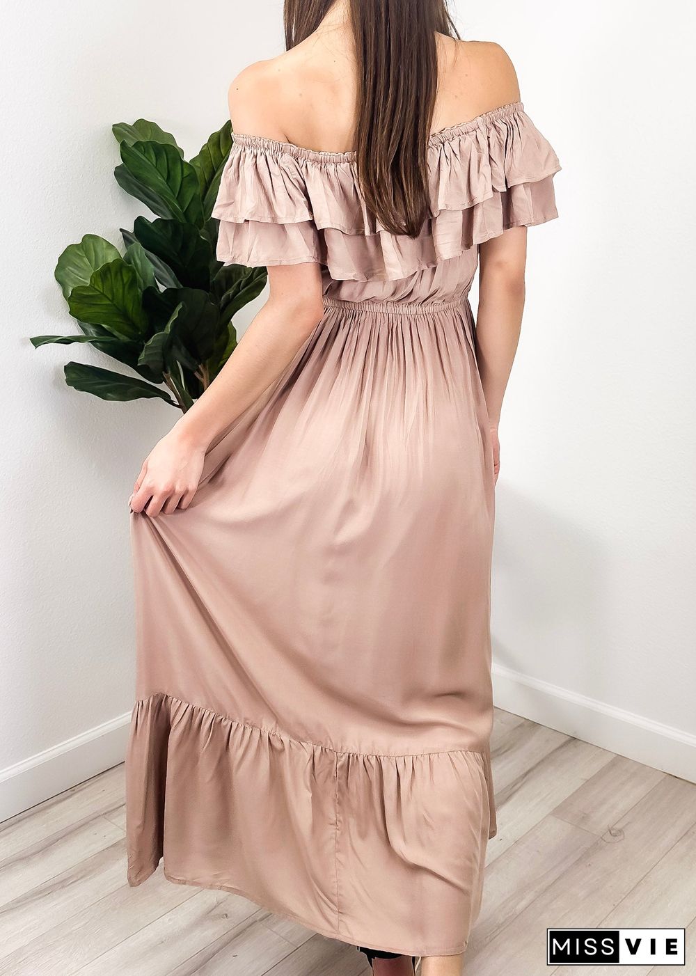 Grecian Ruffle Stretch Maxi Long Dress