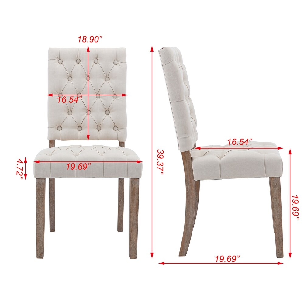 Wooden Frame Dining Chairs Set of 2 Side Chairs  Linen Fabric Upholstered Accent Chairs with Tufted Button Backrest