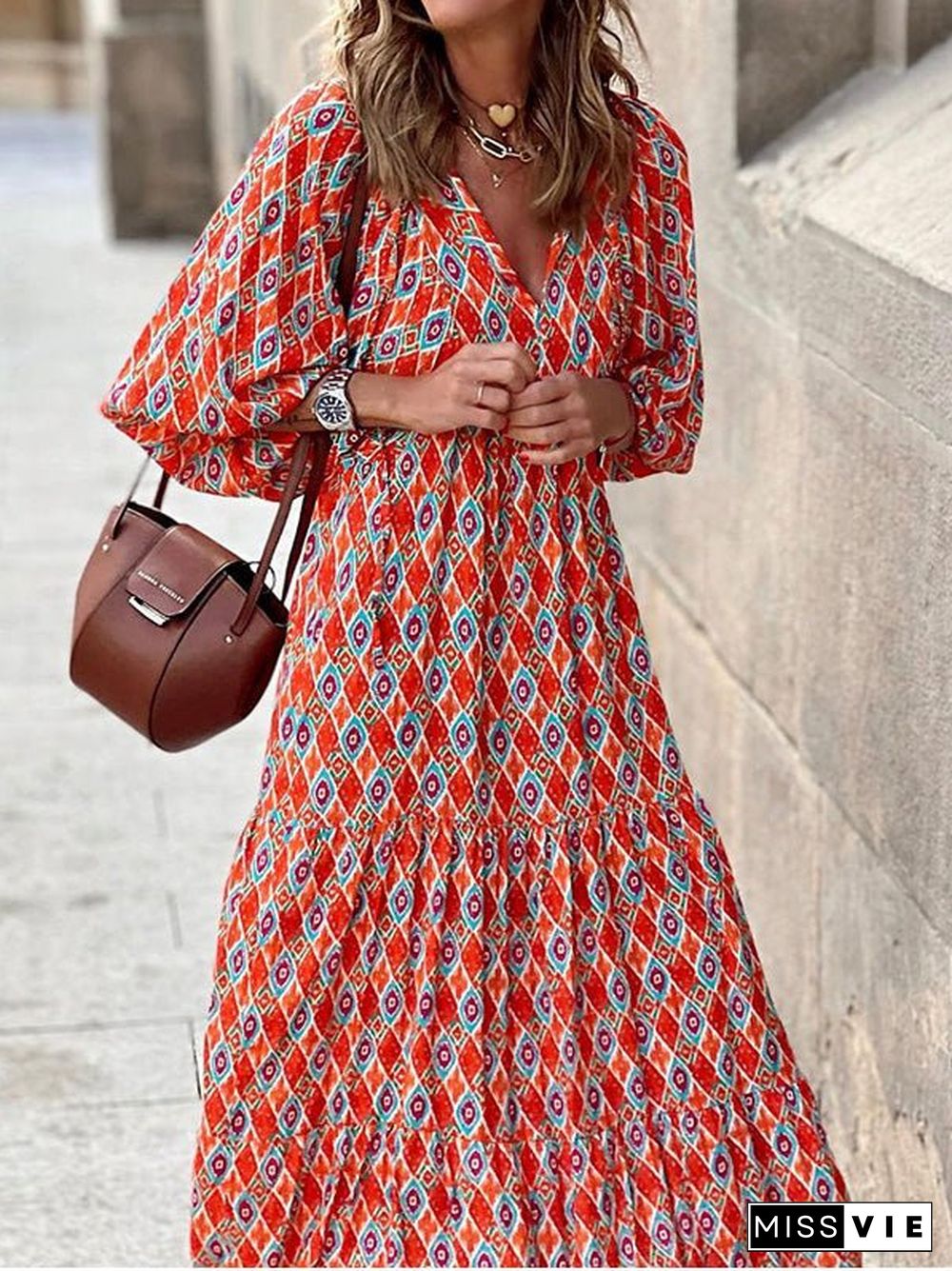 Women'S Dresses Bohemian Print Short Sleeve Dress