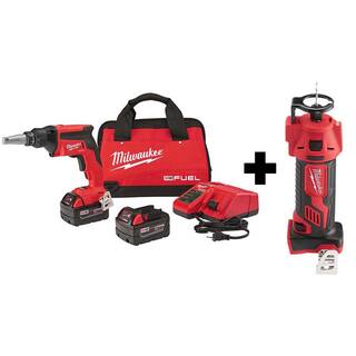 MW M18 FUEL 18V Lithium-Ion Brushless Cordless Drywall Screw Gun XC Kit with M18 Cut Out Tool 2866-22-2627-20