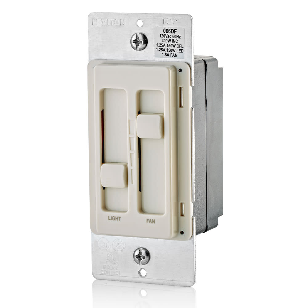 Leviton SureSlide Light Almond Fan/LED Light Control Slide Switch ;