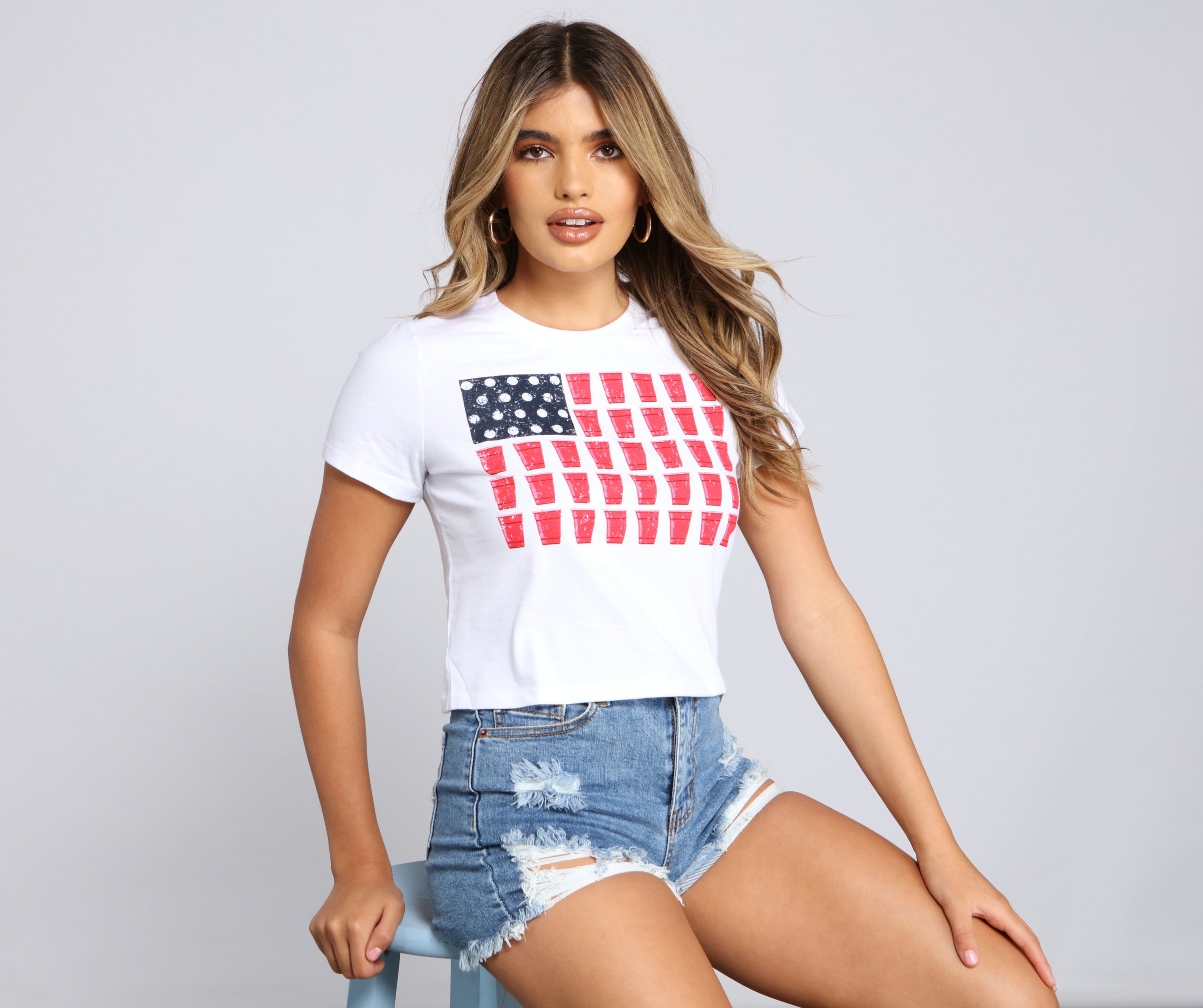 Red, White And Beer Crop Top