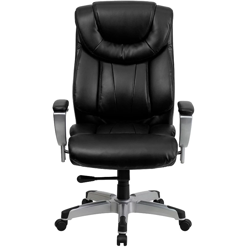 Emma and Oliver 400 lb. Big and Tall High Back Black Fabric Ergonomic Office Chair-Silver Arms