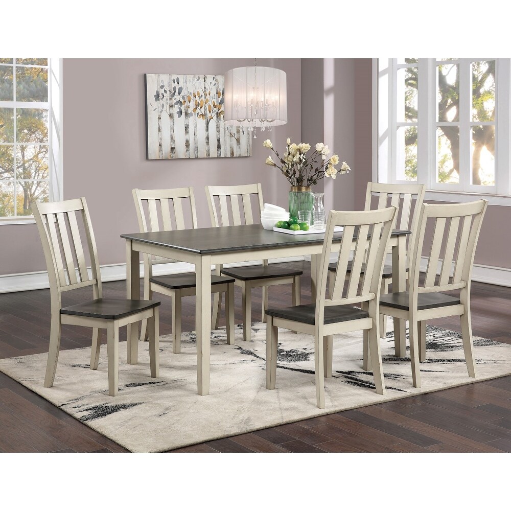 7 Piece Wooden Dining Set with Rectangular Table and Slat Back Chairs