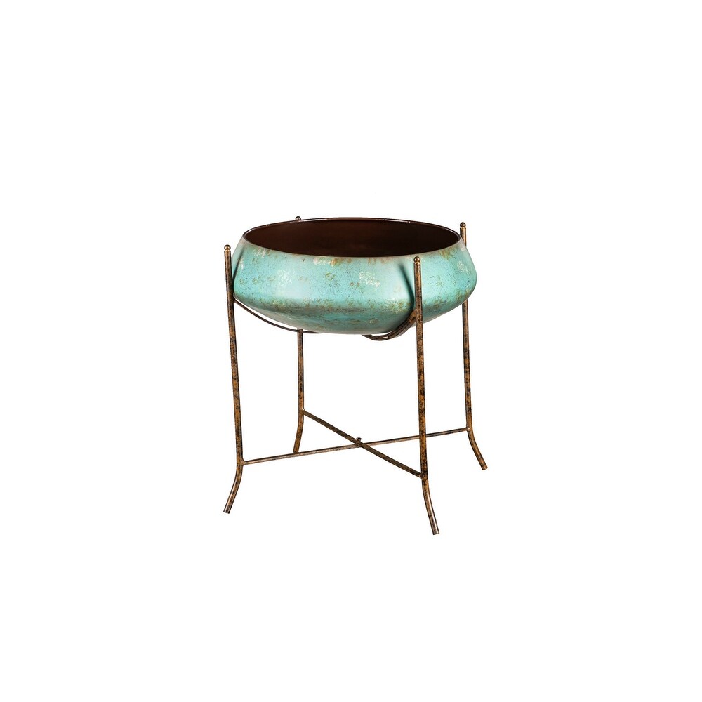 Oversize Verdigris Planter on Stand  Set of 3