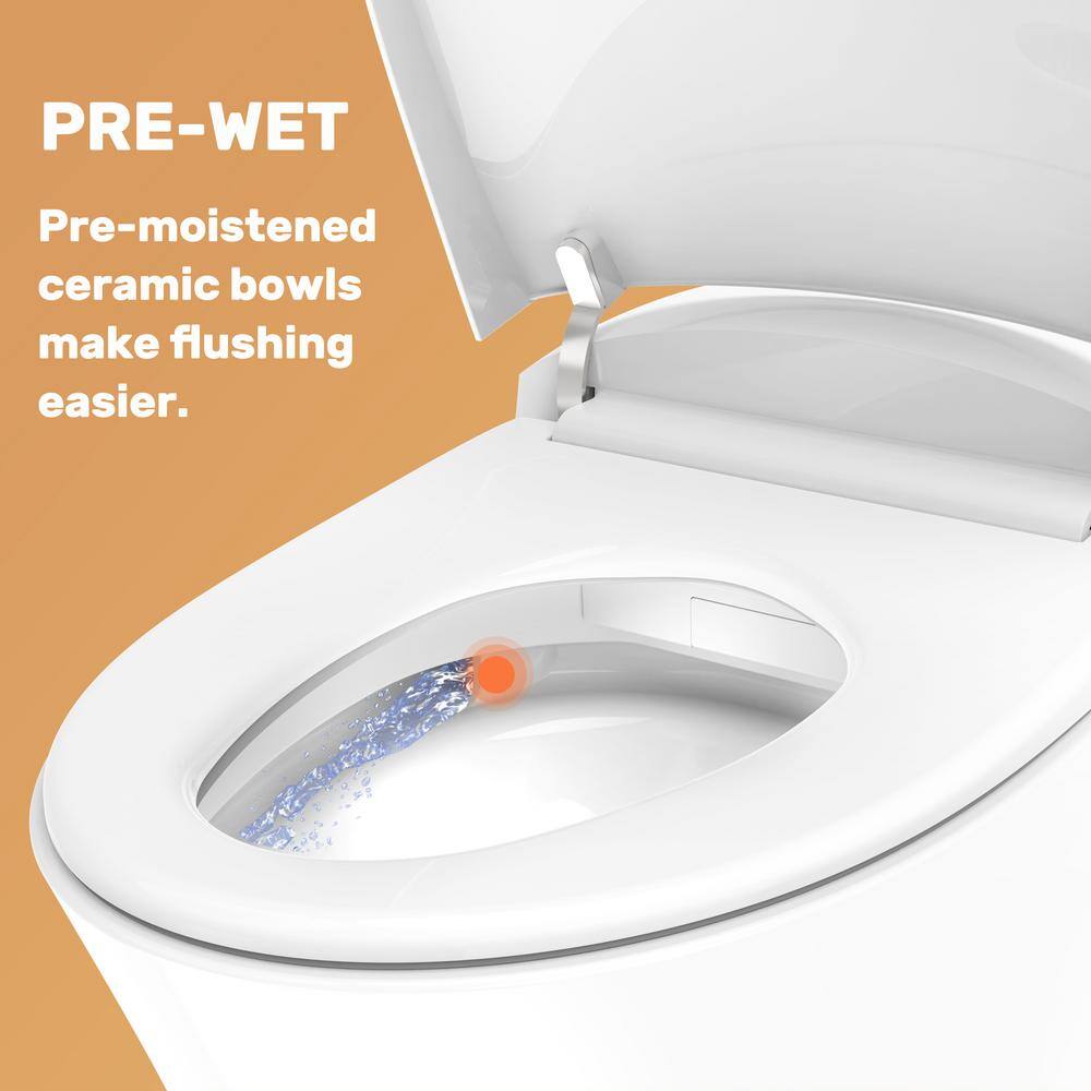 HOROW 11.27 GPF Tankless Elongated Smart Toilet Bidet in White with Frontrear Wash and Auto Flush HR-0015